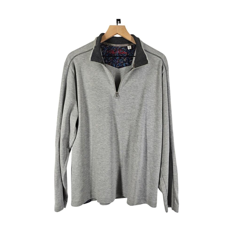 ROBERT GRAHAM MEN'S BRECKEN LIGHT GRAY 1/4 ZIP PULLOVER SWEATER SIZE XL